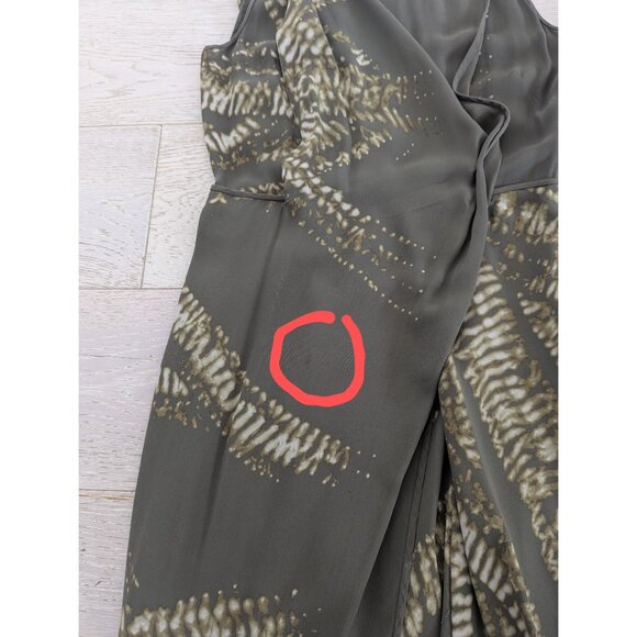 MAX AZRIA Silk Asymmetric Wrap Effect Olive Dress With Abstract Pattern; Size 4 - Picture 9 of 11